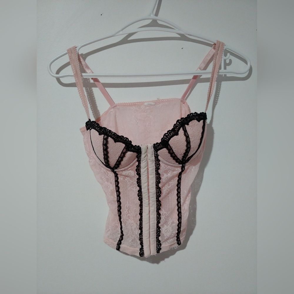 Pink and Black Lace Lingerie Corset Top